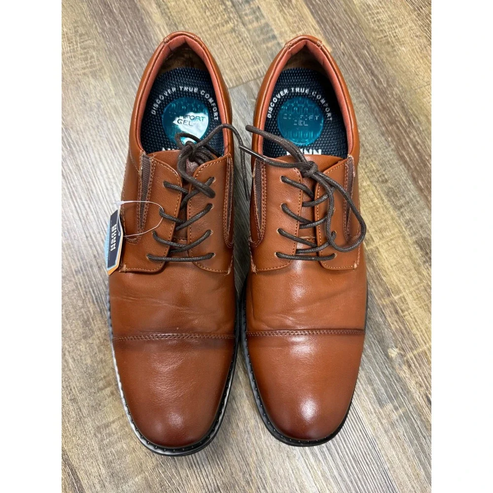 Nunn Bush Mens Cognac Brown Cap Toe Oxford Comfort Gel Dress Shoes 10.5